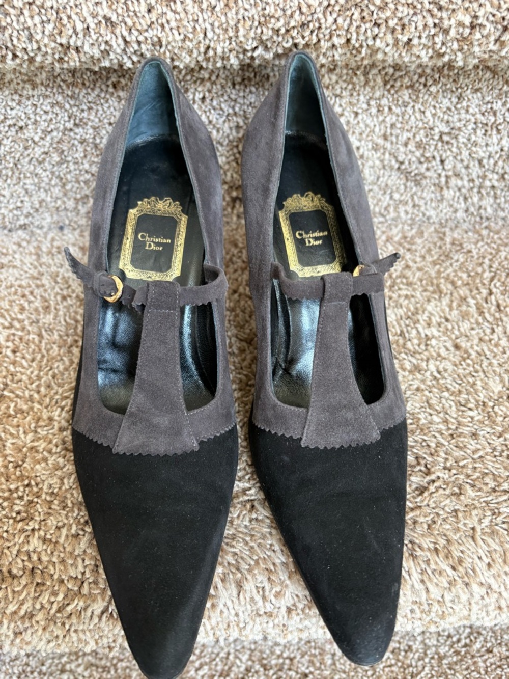 Christian Dior Women's Two-Tone Suede Pointed-Toe Mary Jane Pumps - Black & Gray - Picture 4 of 13